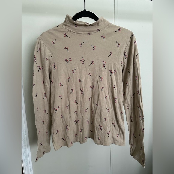Laura Scott Tan Floral Longsleeve Mockneck Shirt size small - Picture 1 of 5